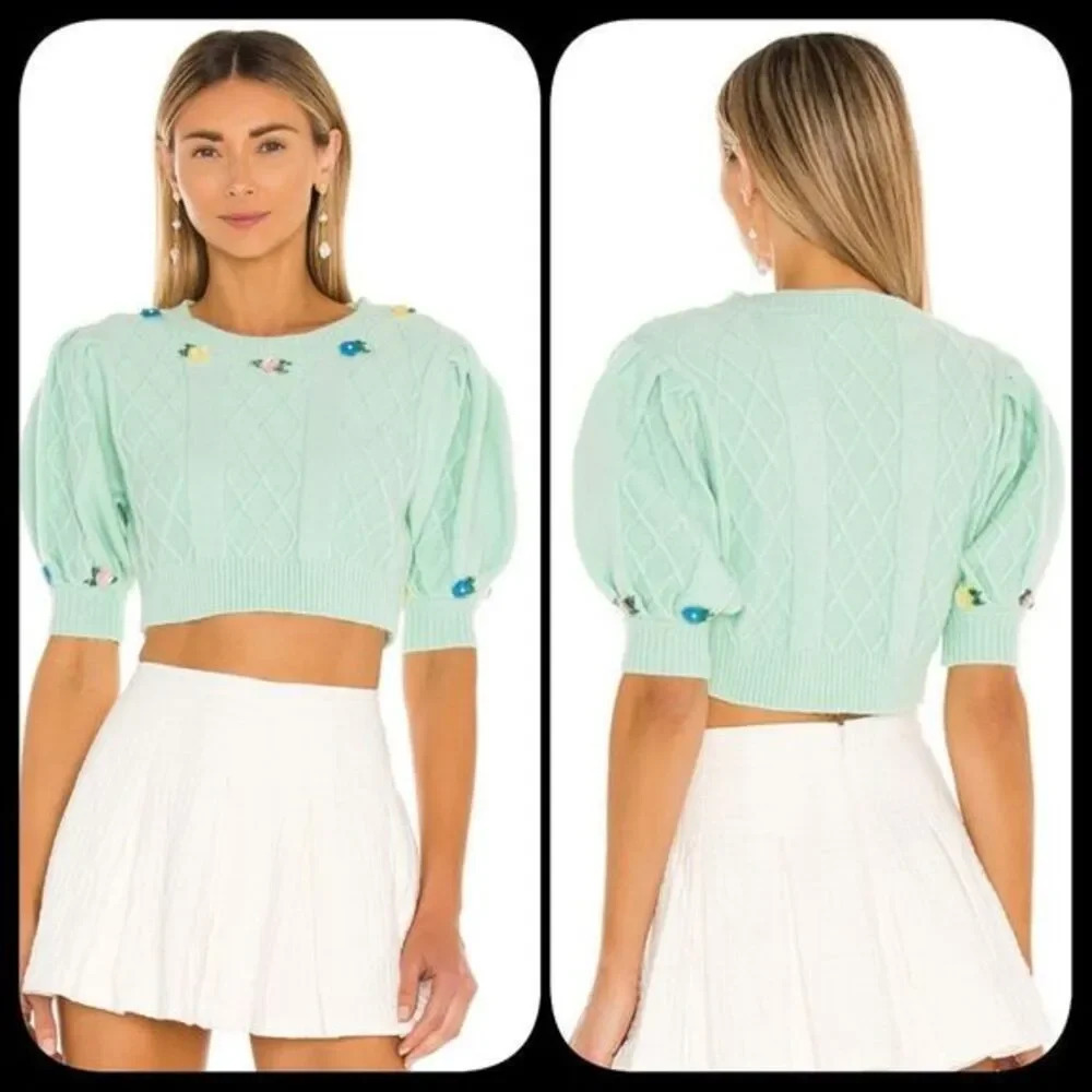 For Love & Lemons Sutton Cropped Floral Embroidered Sweater